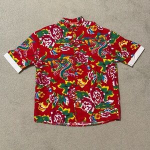 NWOT Unisex Traditional Northeast Chinese Floral Print Short Sleeve Shirt